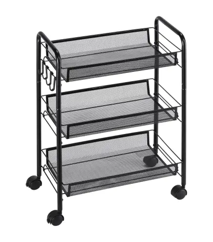 Carrito de Cocina de Acero con 3 Cestas Carga 9 kg para Comedor Sala de Estar Baño 45x26,5x63 cm Negro