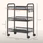 Carrito de Cocina de Acero con 3 Cestas Carga 9 kg para Comedor Sala de Estar Baño 45x26,5x63 cm Negro