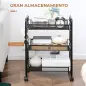 Carrito de Cocina de Acero con 3 Cestas Carga 9 kg para Comedor Sala de Estar Baño 45x26,5x63 cm Negro