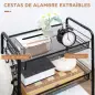 Carrito de Cocina de Acero con 3 Cestas Carga 9 kg para Comedor Sala de Estar Baño 45x26,5x63 cm Negro