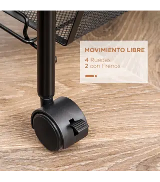 Carrito de Cocina de Acero con 3 Cestas Carga 9 kg para Comedor Sala de Estar Baño 45x26,5x63 cm Negro