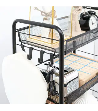 Carrito de Cocina de Acero con 3 Cestas Carga 9 kg para Comedor Sala de Estar Baño 45x26,5x63 cm Negro