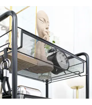 Carrito de Cocina de Acero con 3 Cestas Carga 9 kg para Comedor Sala de Estar Baño 45x26,5x63 cm Negro