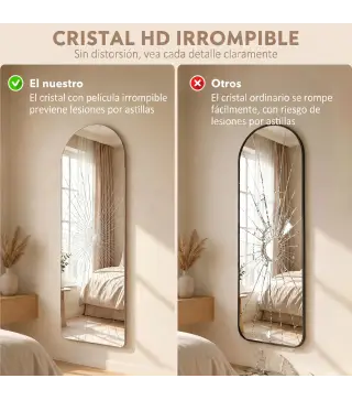 Espejo de Pared Arqueado con Luces 120x40 cm Sin Marco 3 Temperaturas de Color Brillo Ajustable Transparente