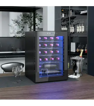 Cava de vino 20 botellas 53L alto rendimiento temperatura ajustable 5-18 °C con luz LED, negro