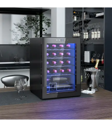 Cava de vino 20 botellas 53L alto rendimiento temperatura ajustable 5-18 °C con luz LED, negro