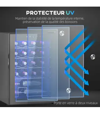 Cava de vino 20 botellas 53L alto rendimiento temperatura ajustable 5-18 °C con luz LED, negro
