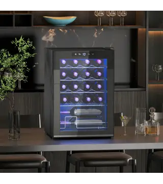 Cava de vino 20 botellas 53L alto rendimiento temperatura ajustable 5-18 °C con luz LED, negro