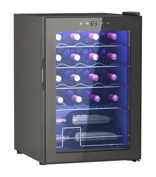 Cava de vino 20 botellas 53L alto rendimiento temperatura ajustable 5-18 °C con luz LED, negro