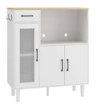 Aparador de Cocina Moderno con Puerta de Acrílico Cajón Estante Ajustable Compartimento Abierto 80x34x91 cm Blanco