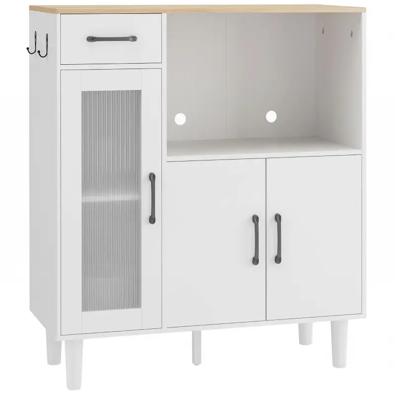 Aparador de Cocina Moderno con Puerta de Acrílico Cajón Estante Ajustable Compartimento Abierto 80x34x91 cm Blanco Aparador de Cocina Moderno con Puerta de Acrílico Cajón Estante Ajustable Compartimento Abierto 80x34x91 cm Blanco
