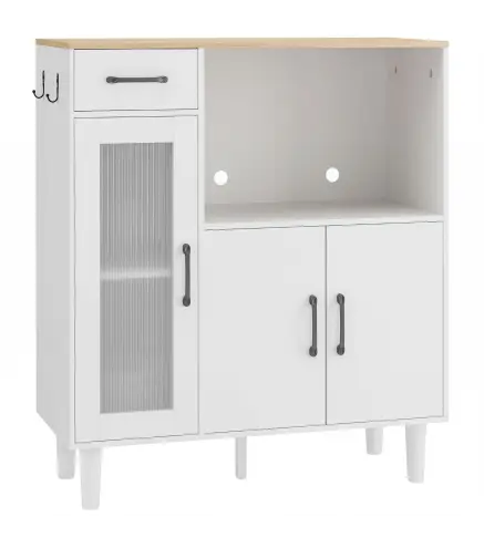 Aparador de Cocina Moderno con Puerta de Acrílico Cajón Estante Ajustable Compartimento Abierto 80x34x91 cm Blanco