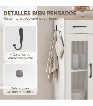 Aparador de Cocina Moderno con Puerta de Acrílico Cajón Estante Ajustable Compartimento Abierto 80x34x91 cm Blanco