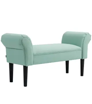 Banco Pie de Cama Tapizado en Lona con Patas de Madera Reposabrazos y Asiento Acolchado Verde Claro