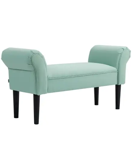 Banco Pie de Cama Tapizado en Lona con Patas de Madera Reposabrazos y Asiento Acolchado Verde Claro