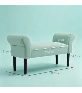 Banco Pie de Cama Tapizado en Lona con Patas de Madera Reposabrazos y Asiento Acolchado Verde Claro