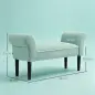 Banco Pie de Cama Tapizado en Lona con Patas de Madera Reposabrazos y Asiento Acolchado Verde Claro Banco Pie de Cama Tapizado en Lona con Patas de Madera Reposabrazos y Asiento Acolchado Verde Claro
