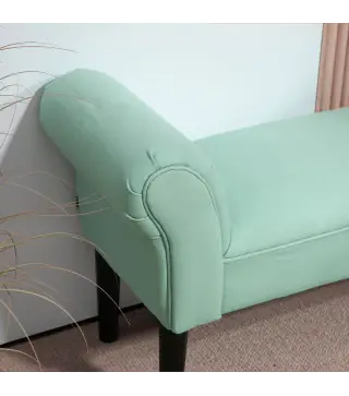Banco Pie de Cama Tapizado en Lona con Patas de Madera Reposabrazos y Asiento Acolchado Verde Claro