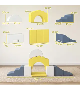 Juego de 7 Bloques de Espuma para Niños Bloques de Psicomotricidad con Base Antideslizante para 0,5-3 Años Amarillo