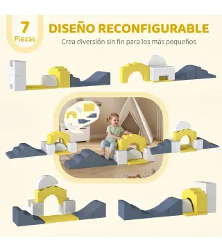 Juego de 7 Bloques de Espuma para Niños Bloques de Psicomotricidad con Base Antideslizante para 0,5-3 Años Amarillo