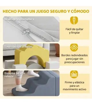 Juego de 7 Bloques de Espuma para Niños Bloques de Psicomotricidad con Base Antideslizante para 0,5-3 Años Amarillo