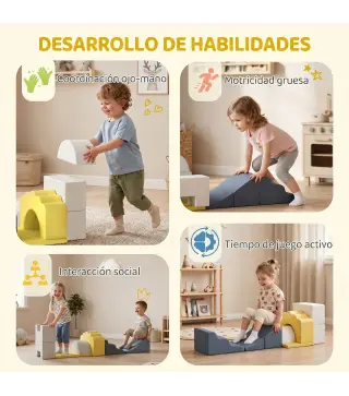 Juego de 7 Bloques de Espuma para Niños Bloques de Psicomotricidad con Base Antideslizante para 0,5-3 Años Amarillo