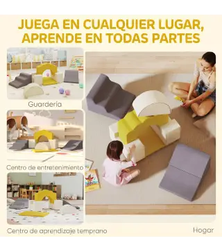 Juego de 7 Bloques de Espuma para Niños Bloques de Psicomotricidad con Base Antideslizante para 0,5-3 Años Amarillo