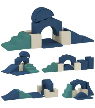 Juego de 7 Bloques de Espuma para Niños Bloques de Psicomotricidad con Base Antideslizante para 0,5-3 Años Azul Oscuro