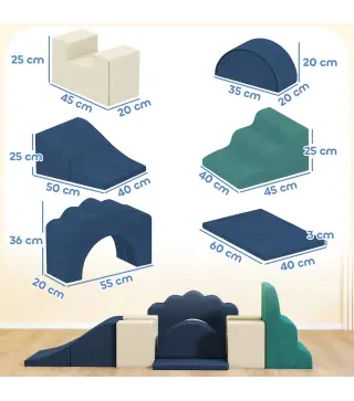 Juego de 7 Bloques de Espuma para Niños Bloques de Psicomotricidad con Base Antideslizante para 0,5-3 Años Azul Oscuro
