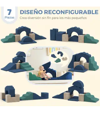 Juego de 7 Bloques de Espuma para Niños Bloques de Psicomotricidad con Base Antideslizante para 0,5-3 Años Azul Oscuro