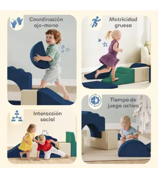 Juego de 7 Bloques de Espuma para Niños Bloques de Psicomotricidad con Base Antideslizante para 0,5-3 Años Azul Oscuro