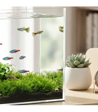 Acuario de Pecera 51 L Pecera de Cristal con Alfombrilla Protectora para Peces Camarones y Tortugas Transparente