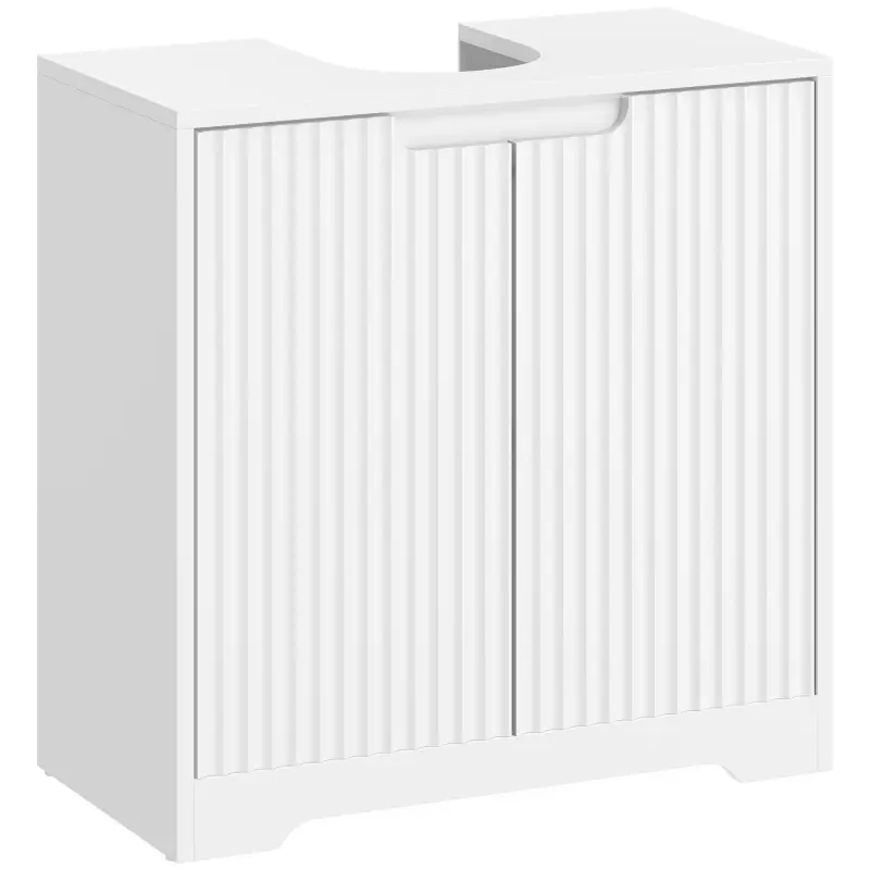 Mueble Bajo Lavabo con Puertas de Cierre Suave y Diseño Acanalado 2 Estantes para Lavabo con o sin Pedestal Blanco Mueble Bajo Lavabo con Puertas de Cierre Suave y Diseño Acanalado 2 Estantes para Lavabo con o sin Pedestal Blanco