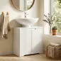 Mueble Bajo Lavabo con Puertas de Cierre Suave y Diseño Acanalado 2 Estantes para Lavabo con o sin Pedestal Blanco Mueble Bajo Lavabo con Puertas de Cierre Suave y Diseño Acanalado 2 Estantes para Lavabo con o sin Pedestal Blanco