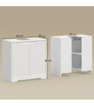 Mueble Bajo Lavabo con Puertas de Cierre Suave y Diseño Acanalado 2 Estantes para Lavabo con o sin Pedestal Blanco