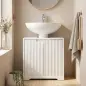 Mueble Bajo Lavabo con Puertas de Cierre Suave y Diseño Acanalado 2 Estantes para Lavabo con o sin Pedestal Blanco Mueble Bajo Lavabo con Puertas de Cierre Suave y Diseño Acanalado 2 Estantes para Lavabo con o sin Pedestal Blanco