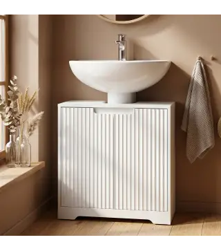 Mueble Bajo Lavabo con Puertas de Cierre Suave y Diseño Acanalado 2 Estantes para Lavabo con o sin Pedestal Blanco