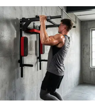 Barra de Dominadas de Pared 2 en 1 Estación Multifuncional para Gimnasio en Casa Carga 200 kg Rojo