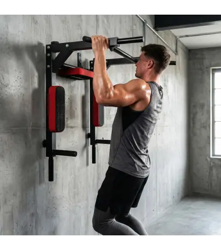 Barra de Dominadas de Pared 2 en 1 Estación Multifuncional para Gimnasio en Casa Carga 200 kg Rojo