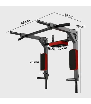 Barra de Dominadas de Pared 2 en 1 Estación Multifuncional para Gimnasio en Casa Carga 200 kg Rojo