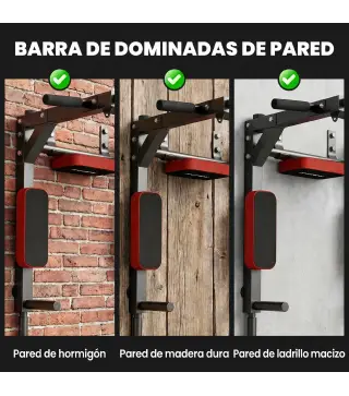 Barra de Dominadas de Pared 2 en 1 Estación Multifuncional para Gimnasio en Casa Carga 200 kg Rojo