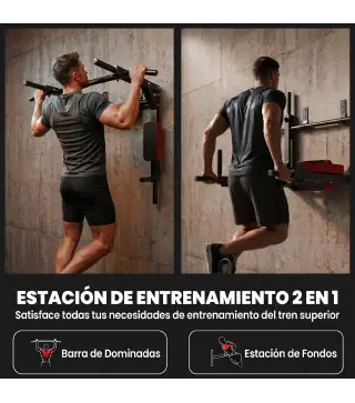 Barra de Dominadas de Pared 2 en 1 Estación Multifuncional para Gimnasio en Casa Carga 200 kg Rojo