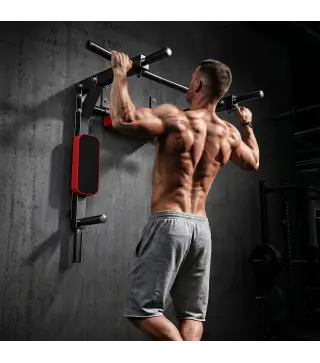 Barra de Dominadas de Pared 2 en 1 Estación Multifuncional para Gimnasio en Casa Carga 200 kg Rojo