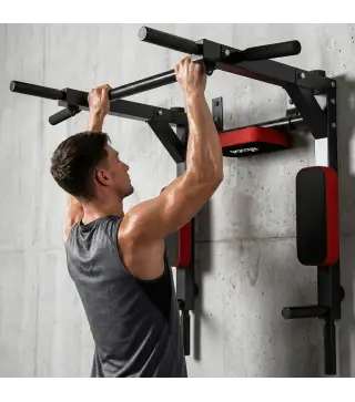 Barra de Dominadas de Pared 2 en 1 Estación Multifuncional para Gimnasio en Casa Carga 200 kg Rojo