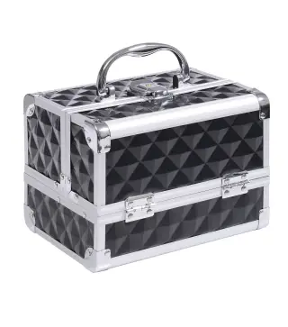 Maletín de Maquillaje Con Espejo Cerradura Varios Compartimientos 20x15x15cm Aluminio Negro