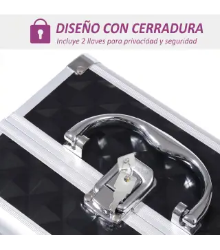 Maletín de Maquillaje Con Espejo Cerradura Varios Compartimientos 20x15x15cm Aluminio Negro