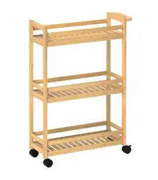 Carrito de Cocina Estrecho de 3 Niveles con Ruedas Asa para Salón Baño Espacios Pequeños 55x20x75 cm Natural