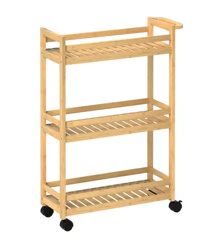 Carrito de Cocina Estrecho de 3 Niveles con Ruedas Asa para Salón Baño Espacios Pequeños 55x20x75 cm Natural