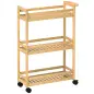 Carrito de Cocina Estrecho de 3 Niveles con Ruedas Asa para Salón Baño Espacios Pequeños 55x20x75 cm Natural