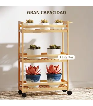 Carrito de Cocina Estrecho de 3 Niveles con Ruedas Asa para Salón Baño Espacios Pequeños 55x20x75 cm Natural